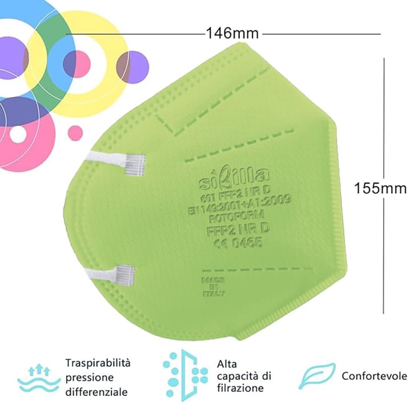 Rotoform FFP2 Maszk 5 Réteg Szűrés 50 db Színes CE2233