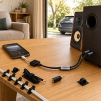 Audio set za auto i dom: Y-razdjelnik + USB-C adapter + jack pretvornik + 30x držač kabela 1