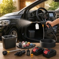 Sjajni auto paket: akumulatorski perač + navlaka za volan + mini kanta + 10x mirisne kuglice od lave 1