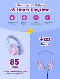 iClever LED-es Bluetooth Gyerek Fejhallgató, 94dB Hangerőkorlát, 55 Órás Üzemidő 4