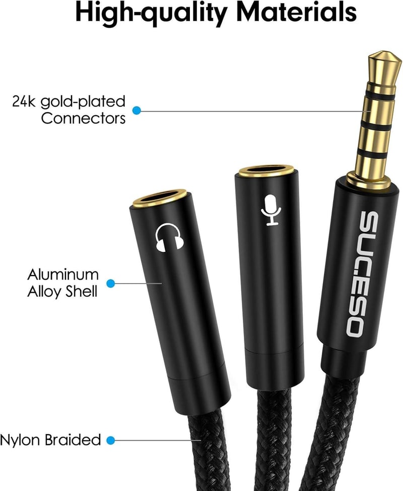 Fekete Y-Adapter: 3,5mm-es Jack Fejhallgató és Mikrofon Elosztó