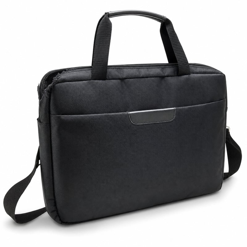 Geantă laptop Waytex 71016 de 17,3 inchi, negru — defectă, funcțională parțial: lipsesc 2 fermoare superioare, ruptură pe o parte (stare: vezi a 2-a imagine)