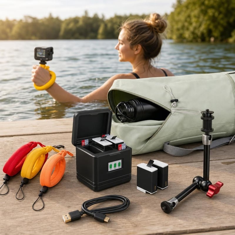 Kamerový set k vode: plavák + 2x batéria + LCD nabíjačka + USB kábel + magic arm + športová taška