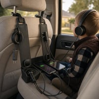 Családi autókomfort: 2 db táskahorog + 42 W autós töltő + Bluetooth adó + gyerek fejhallgató 1