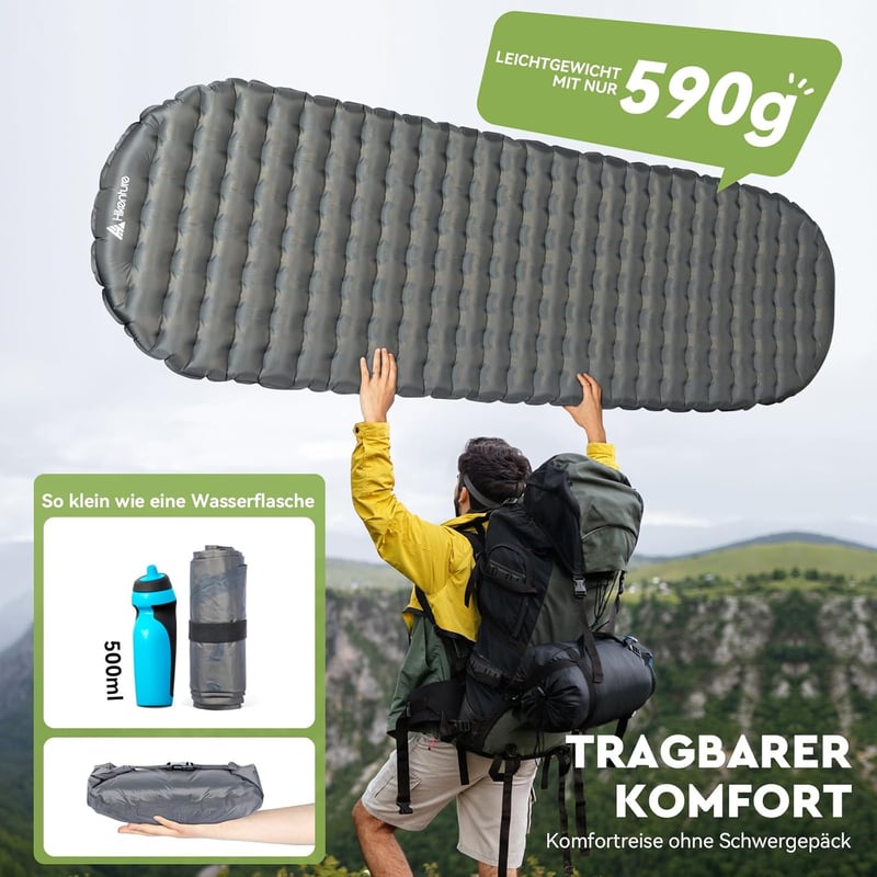 HIKENTURE Ultrakönnyű Kempingmatrac 6.2 R-Értékkel - 8 cm Vastag Felfújható Matrac Túrázáshoz, 4 Évszakos Használatra, Kis Csomagméret