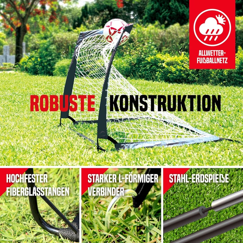 NET PLAYZ Összecsukható Focikapu Szett - 2 db Hordozható Pop-Up Futballkapu, 120 x 90 x 90 cm, Fekete, Üvegszálas Keret, Gyerekeknek és Feln