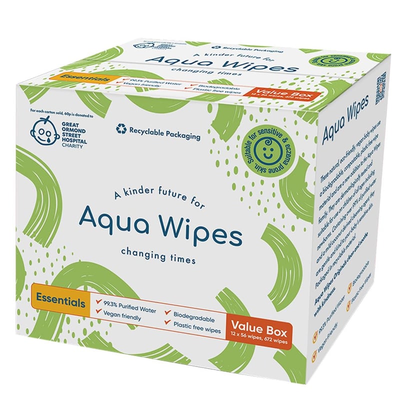 Aqua Wipes bio lebomló, vegán baba törlőkendő 99,3% vízzel - 672 db