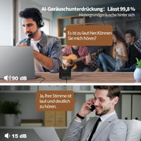 TECKNET Bluetooth Fejhallgató Mikrofonnal és USB Adapterrel - 45 Órás Üzemidő, 10m Hatótáv, AI Zajszűrés, Töltőállomás, Irodai Headset - 2-black, Bluetooth + USB dongle + charging station 2