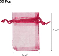 Sourcing Map 50db Bordó Organza Ajándékzsák 5x7cm - Esküvői, Karácsonyi Ékszertasak 2