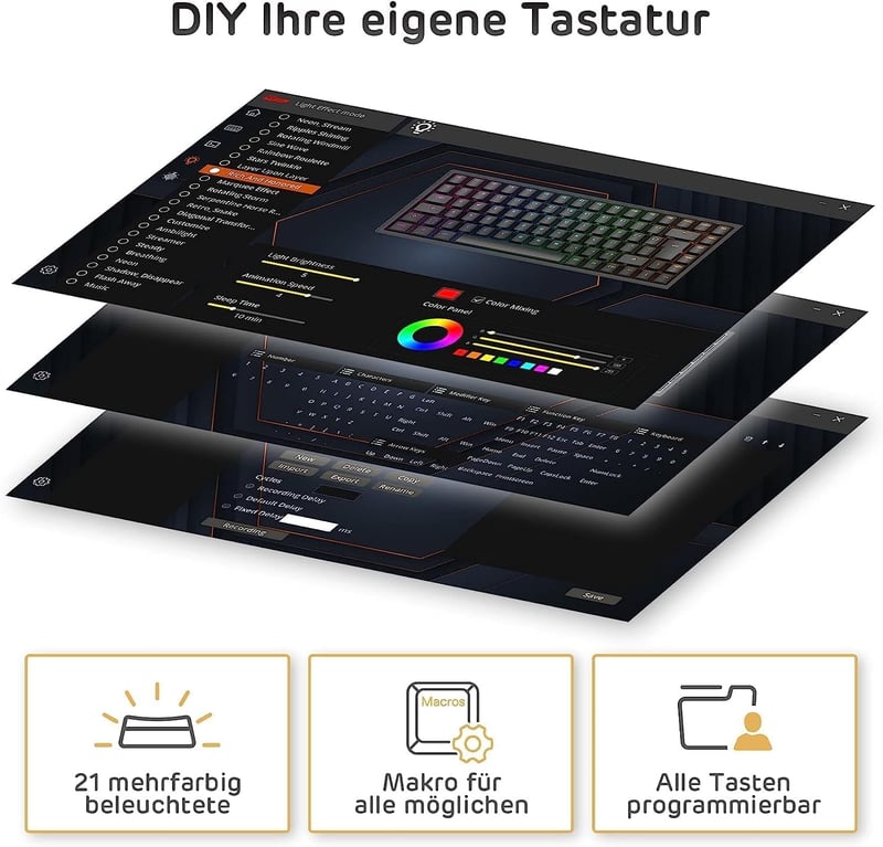 RK Royal Kludge RK84 kompakt TKL mechanikus gamer billentyűzet, barna kapcsolók, RGB