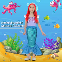 AOOWU Sellő jelmez lányoknak - 4 részes szett lila koronával, 140 cm 2