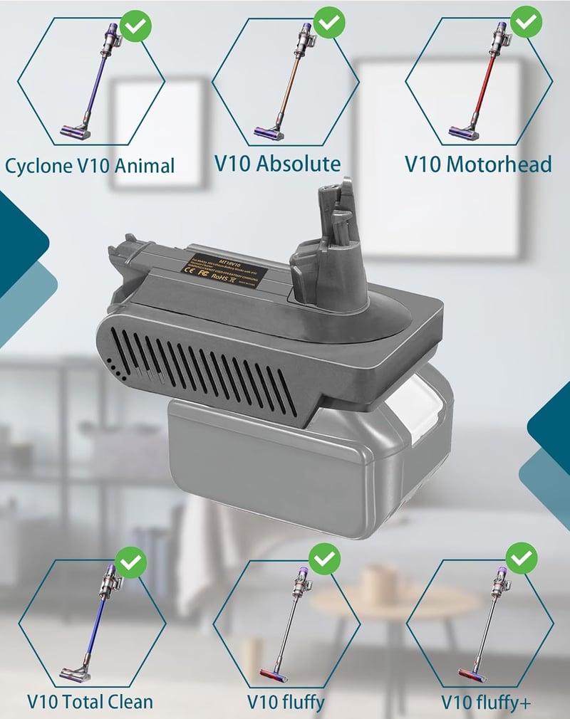 Dyson V10 akkumulátor adapter Makita 18V-os akkuhoz - kompatibilis SV12 porszívókkal