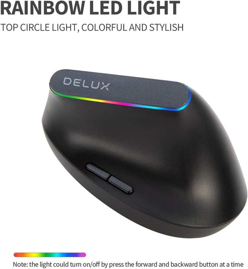 DeLUX M618C Fekete Ergonomikus Vezeték Nélküli Függőleges Egér Csendes Kattintással, Kéztőalagút Szindrómára