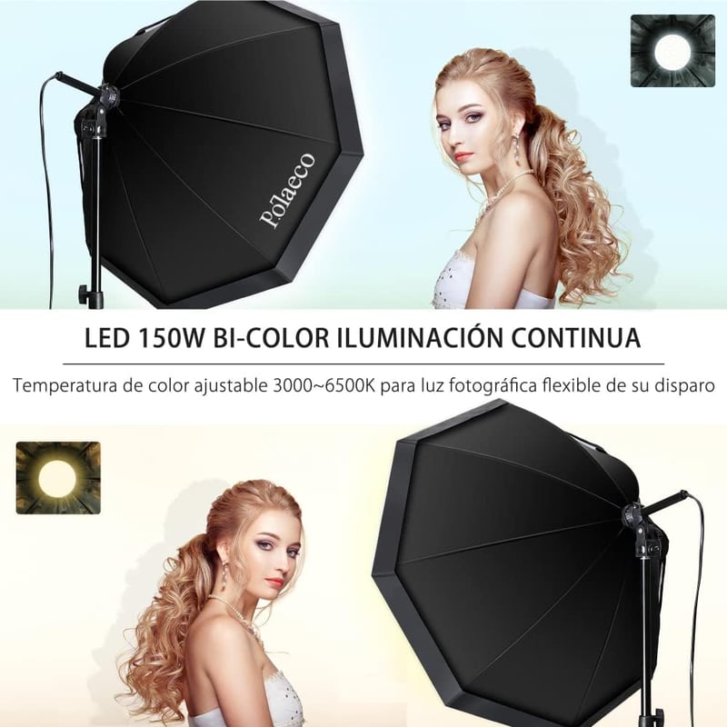 Potaeco Stúdió Világítás Szett 2db Oktogon Softbox LED 150W Távirányítóval Állítható Állvánnyal Fotózáshoz Videózáshoz
