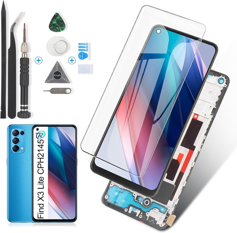 RongZy Oppo Find X3 Lite LCD Kijelző Csere CPH2145 Modellhez - Érintőképernyős Digitalizáló Fekete Kerettel és Szerszámokkal