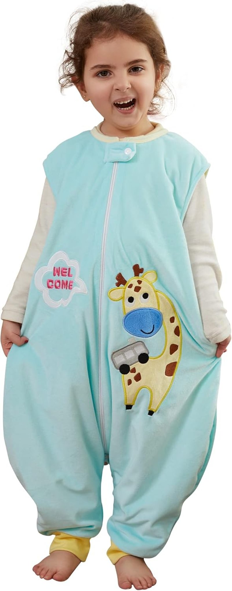 COOKY.D Unisex Baba Hálózsák Lábrésszel - Négyévszakos 2.0 Tog Zsiráf Mintás Hordható Takaró Zöld Színben, Könnyű Pelenkázással (S/1-3 Év)
