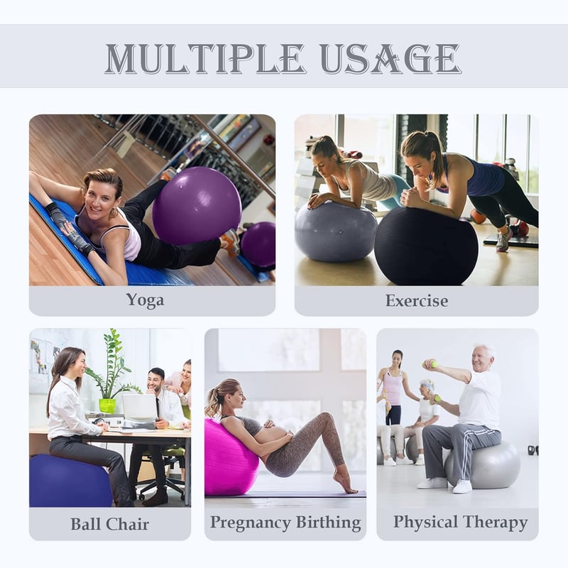 Goonidy 65cm Fekete Fitneszlabda - Ergonomikus Ülőlabda Gyerekeknek, Robbanásbiztos Tornalabda Jógához, Pilateshez, 2200 Font Teherbírással