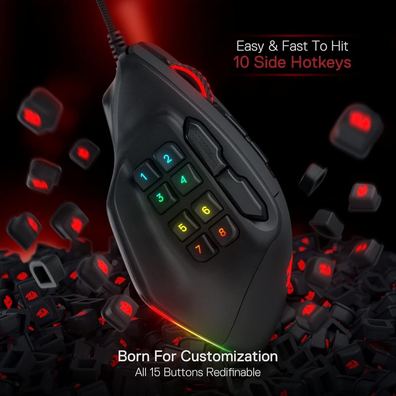 Redragon M811 Aatrox MMO gamer egér, 15 programozható gombbal, RGB háttérvilágítással