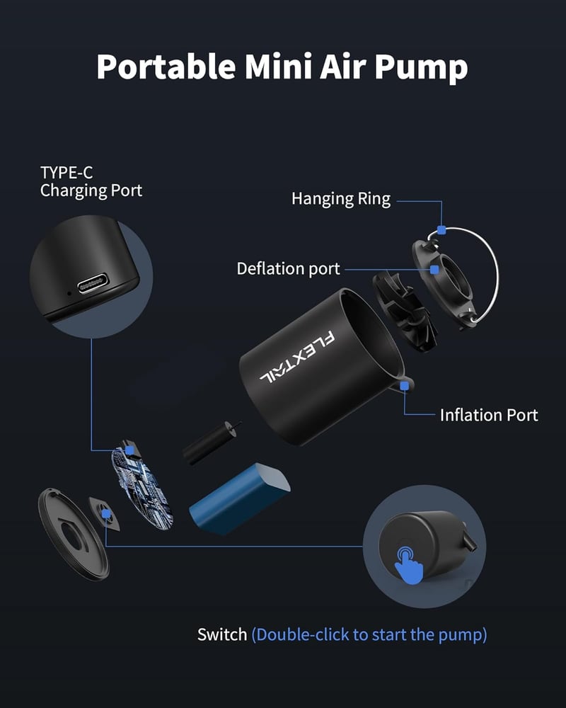 FlexTailGear Mini Pumpa 2024 - Kompakt USB-s Elektromos Légpumpa Matracokhoz, Kempinghez