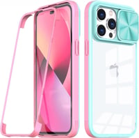 iPhone 14 Pro Max Ütésálló Tok Csúsztatható Lencsevédővel - Rózsaszín-Kék 1