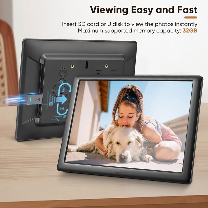 Yontwe 10" Digitális Képkeret 1280x800 Felbontással - Fotó/Videó/Zene Lejátszó, USB/SD Kártya, Távvezérlővel, Naptár és Ébresztő Funkcióval