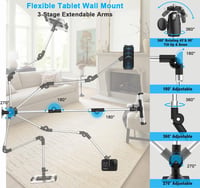woleyi Hosszú Karú Tablet Fali Tartó - 360° Forgatható Alumínium Állvány 95cm Kihúzható Karral iPad, iPhone, Galaxy Készülékekhez (4-12,9") 3
