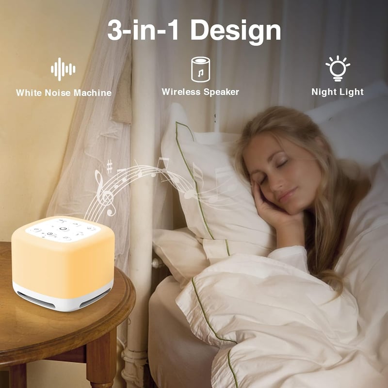 ORIA Fehérzaj Gép 40 Hanggal, Éjjeli Fénnyel és Bluetooth Hangszóróval Babáknak