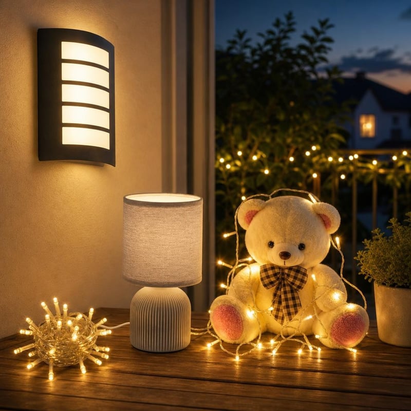 Oaza večernjeg ugođaja: 1x LED lampice 3m + 1x stolna lampa + 1x vanjska zidna svjetiljka
