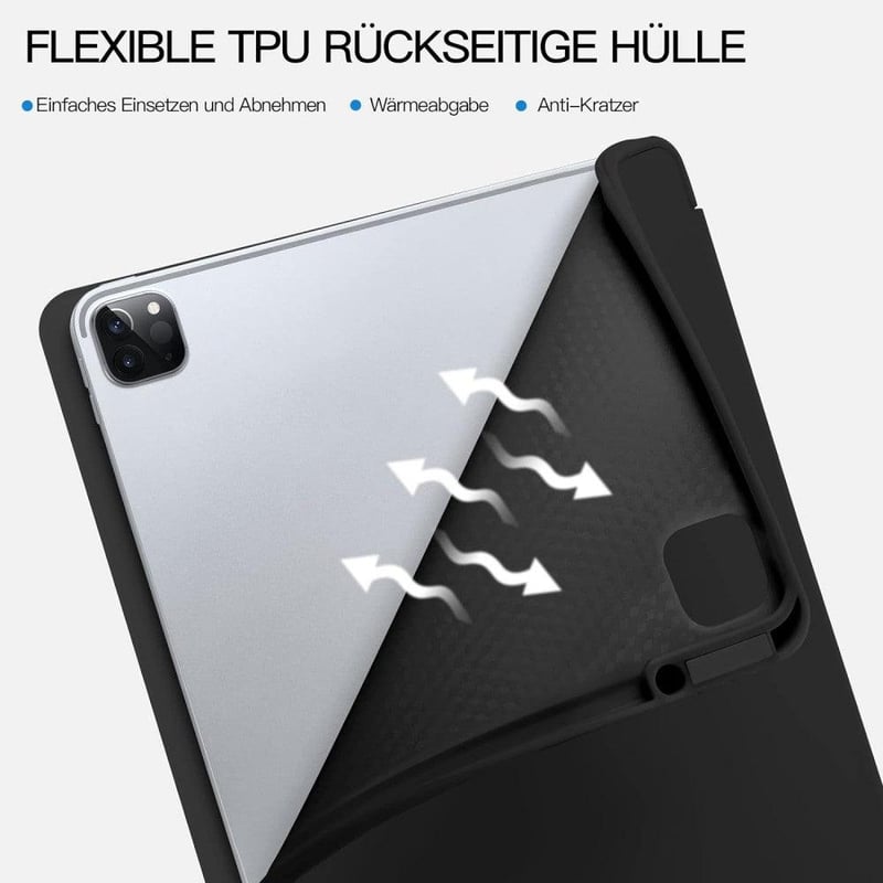 Apple iPad Pro 12.9 Védőtok Tolltartóval, Fekete TPU Hátlap