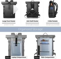 hk Rolltop Hátizsák 15,6" Laptoptartóval - Vízálló, Lopásbiztos Unisex Táska 20-27L, Utazáshoz, Munkához, Egyetemre, Fekete 3