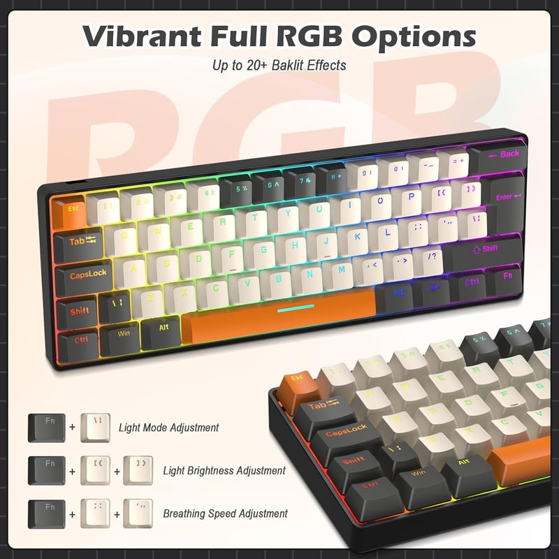 ZIYOU LANG T60 Kompakt Mechanikus Gamer Billentyűzet - RGB, Barna Kapcsolók, UK QWERTY, Tejszín