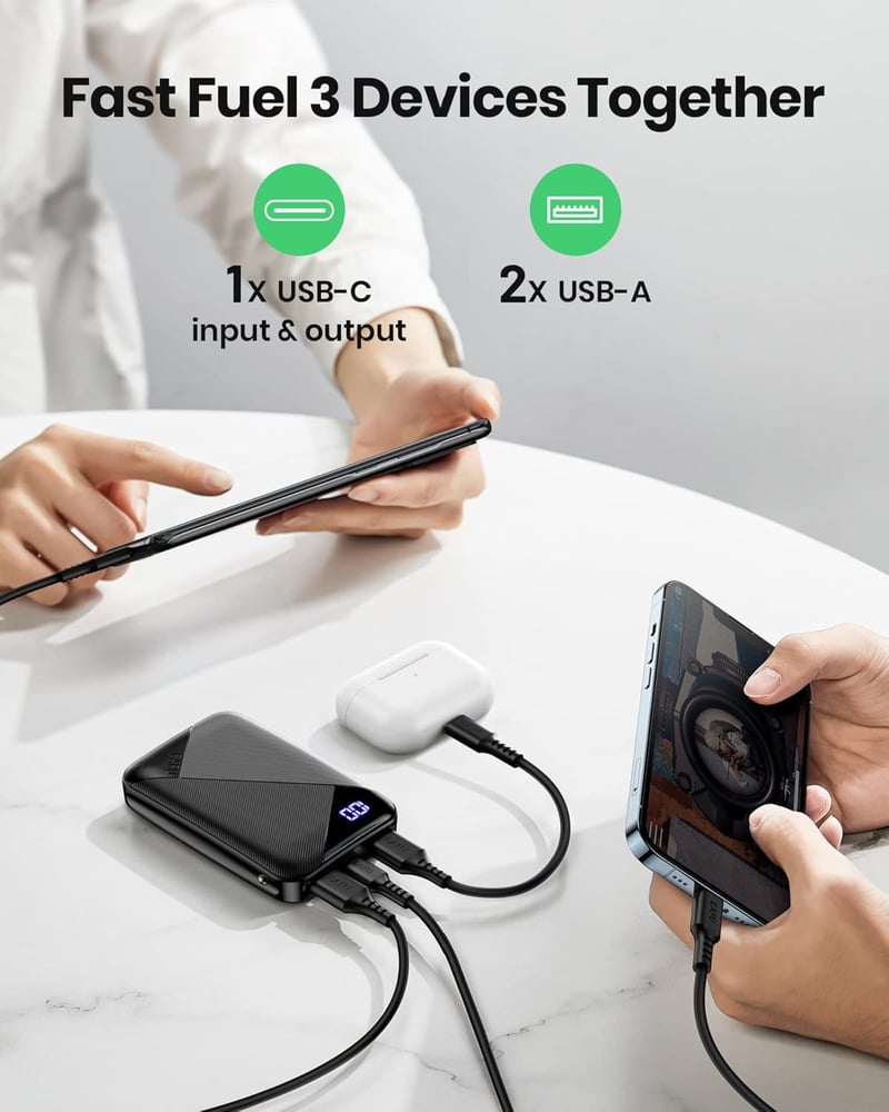 EAFU 10000mAh Hordozható Gyorstöltő Powerbank, 3A USB-C Külső Akkumulátor iPhone 15-14-13-12-11, Samsung Galaxy S22-S21, Google Pixel, LG Te