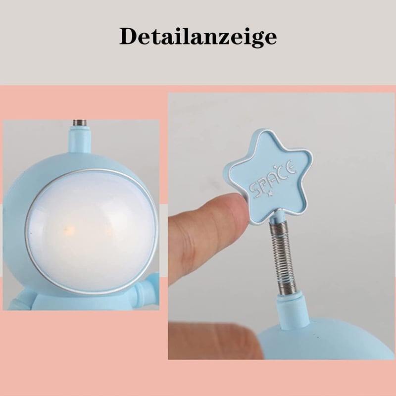 Űrhajós Éjjeli Lámpa -Rózsaszín  - Szabályozható Fényerejű Asztali Világítás, Űrhajós Figura Dekoráció, USB Tölthető, Gyerekszobába