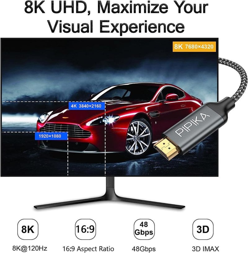 PIPIKA 8K Ultra Gyors Fonott HDMI Kábel 1m - 120Hz 4K Támogatással