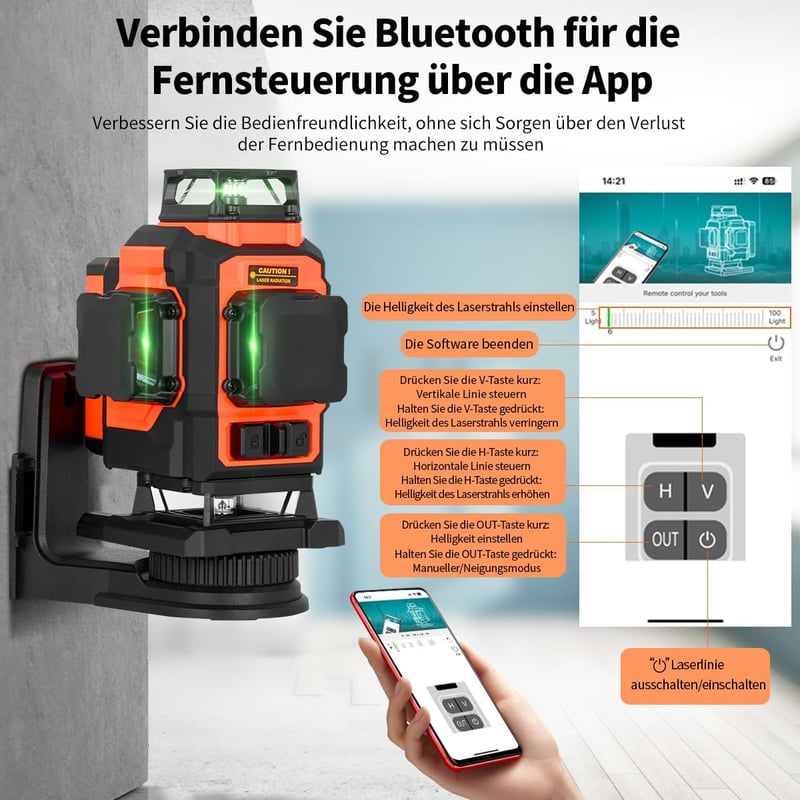 TakamineTech Zöld Keresztvonalas Lézer - 4x360° Önszintező Lézeres Szintező, 16 Vonalas Építési Lézer, 5200 mAh Akkumulátor, Távirányítható,
