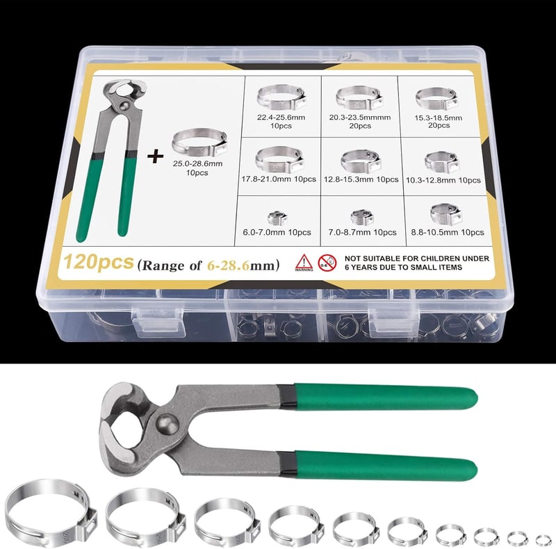 MIAHART 120 db-os rozsdamentes acél csőbilincs készlet fogóval, 6-28,6 mm