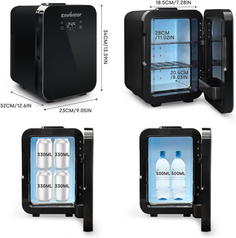Enventor 10L hordozható mini hűtőszekrény 12V/220V fűtéssel és LCD kijelzővel