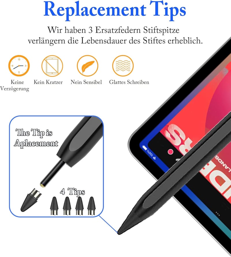 iPad és Android kompatibilis érintőceruza - Kenkor mágneses, 1,5 mm-es hegyű, USB-C töltésű stylus (fekete)