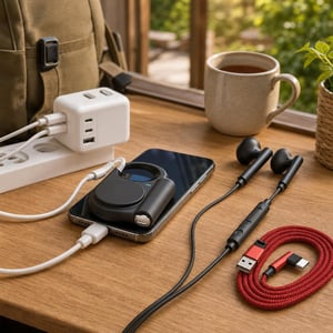 Putni set za gadgete: 1x vodootporne USB-C slušalice + 1x 5000 mAh powerbank + 1x 70W GaN punjač