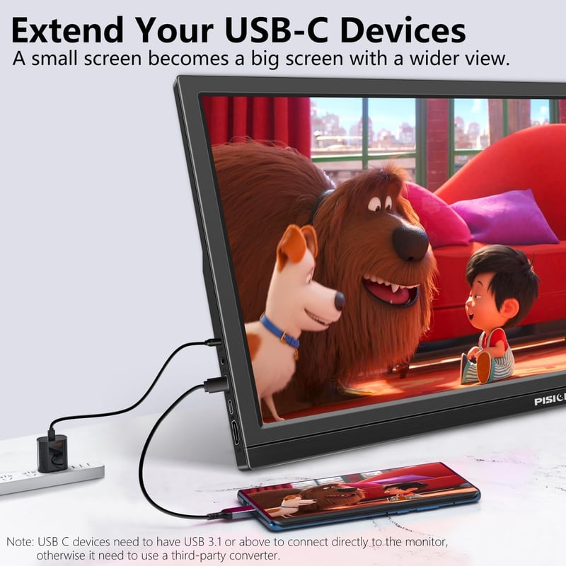Pisichen 17,3" Hordozható Monitor 1600x900 HD Felbontással - USB-C HDMI Csatlakozás PC, Laptop, Switch, Xbox Kompatibilis Külső Kijelző Beép