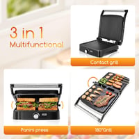 Aigostar 1500 W elektromos kontakt grill panini és szendvics sütő, ezüst színű asztali grillserpenyő 2