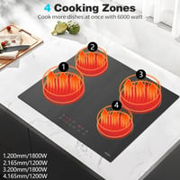 Hobsir hob 60 cm-es Üvegkerámia Főzőlap 4 Zónával, Érintőszenzoros Vezérlés, 6000W, 9 Teljesítményszint, LED Kijelző, Gyerekzár 3