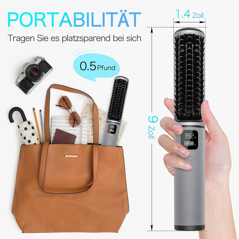 iTayga 2in1 Vezeték Nélküli Hajsimító Kefe, USB Tölthető, Utazáshoz