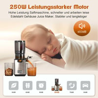 Fretta Slow Juicer 250W Gyümölcs- és Zöldségprés - Rozsdamentes Acél Hidegprés 135mm Széles Adagolónyílással, Visszaforgató Funkcióval, BPA- 9