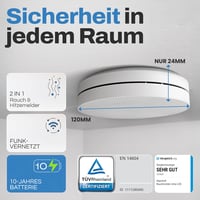 ALPENLUFT Vezeték Nélküli Füstérzékelő Készlet 5db - Hőérzékelővel, 10 Éves élettartammal, Hálózatba Köthető, Lapos Dizájn, LED Villogás Nélkül 3