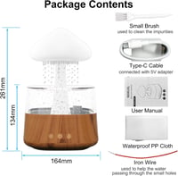 Umelee Felhő Alakú Párásító 450ml - 3 Eső/Köd Üzemmód, 7 Színű Éjjeli Fény, Időzítő, USB-C - Otthoni, Irodai, Autós Légnedvesítő (Fa Mintáza 6