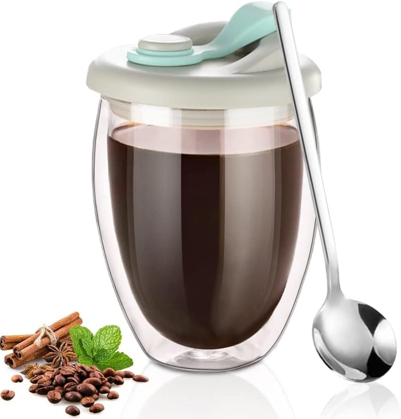 LOMUG hőszigetelt latte macchiato pohár szett 350ml, kanállal és fedéllel