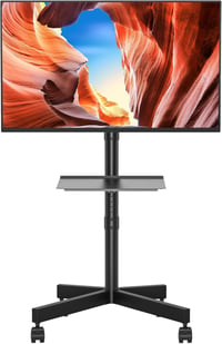 BONTEC Gurulós TV Állvány 23-60" Képernyőkhöz, Laptoptartó Polccal, Állítható Magasságú, 25 kg Teherbírású, VESA 400x400 mm Kompatibilis 1