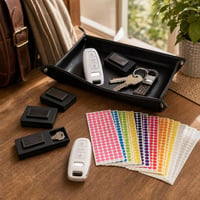 Sada na kľúče: TPU obal na kľúč + 3x magnetický box + 3920x nálepky + kožená tácka 1