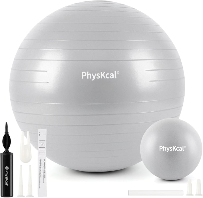 PhysKcal Fenyőzöld Fitness Labda Szett - 55 cm Tornalabda és 23 cm Pilates Labda, Csúszásgátló Ülőlabda Otthoni Edzéshez, Irodába és Jógához
